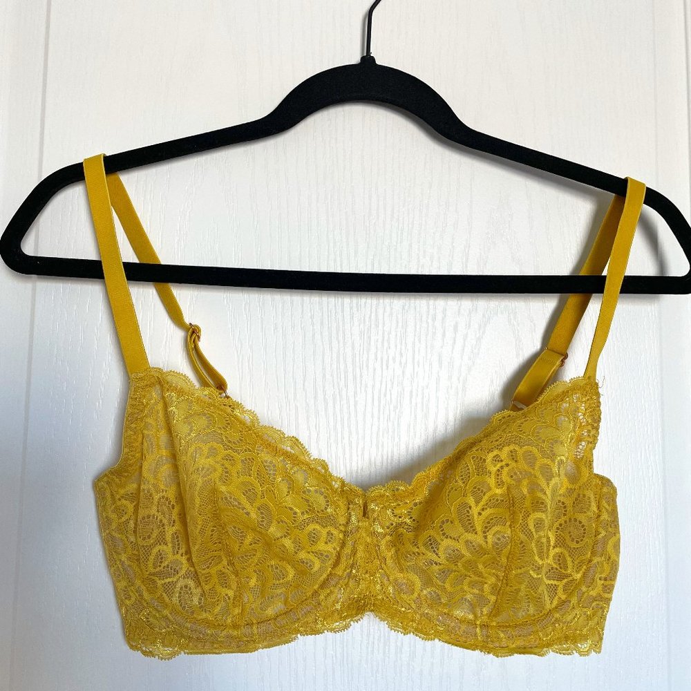 True & Co golden yellow lace underwire lingerie balconette bra size 34D